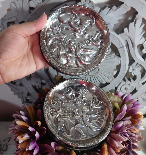 Pair RARE Sterling Silver Tray Sweden Poseidon Olympian Greek Mythology GAB 40's