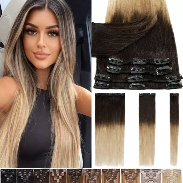 ON CLEARANCE Clip in 100% Real Natural Remy Human Hair Extensions 8 Pcs BLONDE