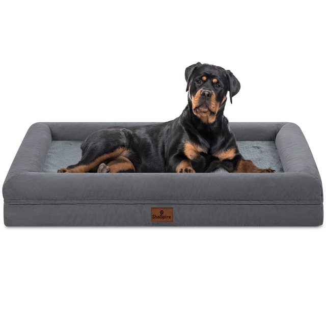 Dark Gray Plush Orthopedic XXX-Large Dog Bed Memory Foam Bolster Pet Sofa &Cover