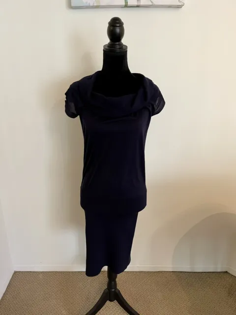 BCBGMAXAZRIA Navy Blue Sleeveless Cowl Neck Sweater Midi Dress Size Small