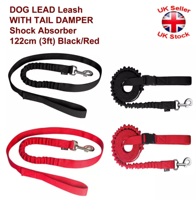 DOG LEAD Leash WITH TAIL DAMPER Shock Absorber 122cm (3ft) Black/Red