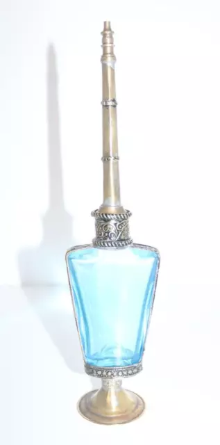 Exclusiver antiker Flacon für Parfum oder Duftöle, Glas m.Metall , H.26cm /;973