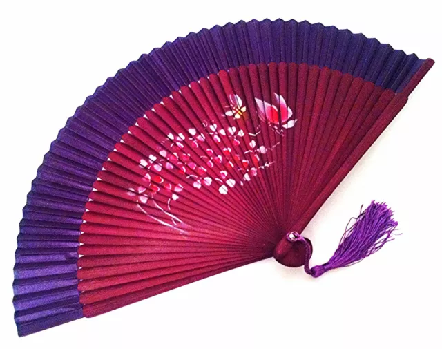 Japanese bamboo Handfan Folding Hand Fan with Heart Shape Flower and butterfly 2