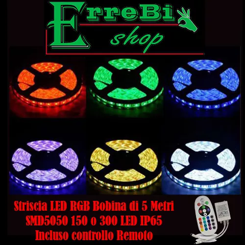 Striscia Adesiva Led Smd Luce Multicolor 5050 150Led Bobina 5 Mt Ip65 Strip Rgb