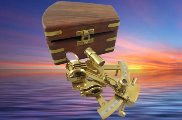 Messing Sextant im Holzbox Navi auf See Maritimes Geschenk vintage Tischdeko1