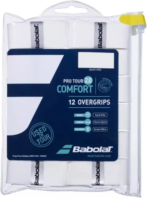 Babolat Pro Tour 2.0 Tennis Racket Overgrips - Pack of 12 - White