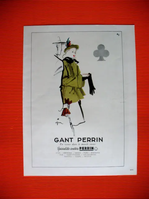 Publicite De Presse Perrin Gant Speciate Couture Illustration Gruau Ad 1945