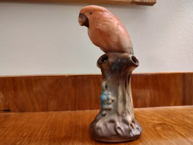 CZECHOSLOVAKIA Pottery Parrot Vase Figurine Red Stamp Mark 1940s