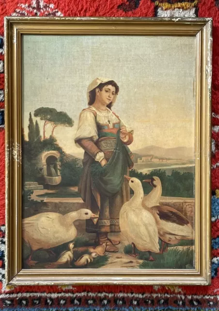 Tableau Reproduction Gardienne d'oies Toscane  fin XIX ème école italienne?