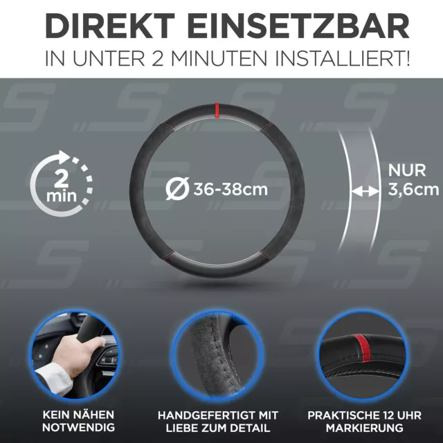 S-TETIC Premium Lenkradbezug Alcantara® | 12-Uhr Markierung | Universalgröße 3