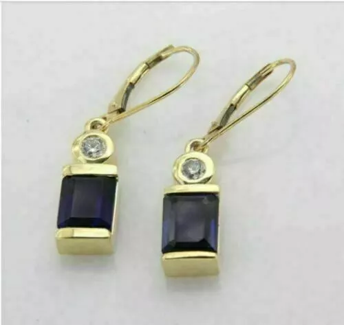 Boucles d'oreilles pendantes en or jaune 14 carats avec plus de 3,50 ct de... 3