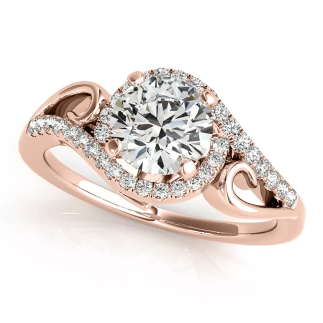 1/2 Carat Halo Diamond Engagement Ring In 14k Yellow, Rose & White Solid Gold