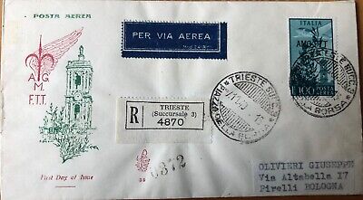 Italy Trieste Year 1949 Lit 100 Air Mail Fdc Venetia 39 Registered To Bologna