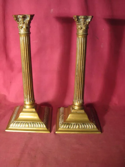 Pair Antique Georgian Neoclassical Brass Candlesticks
