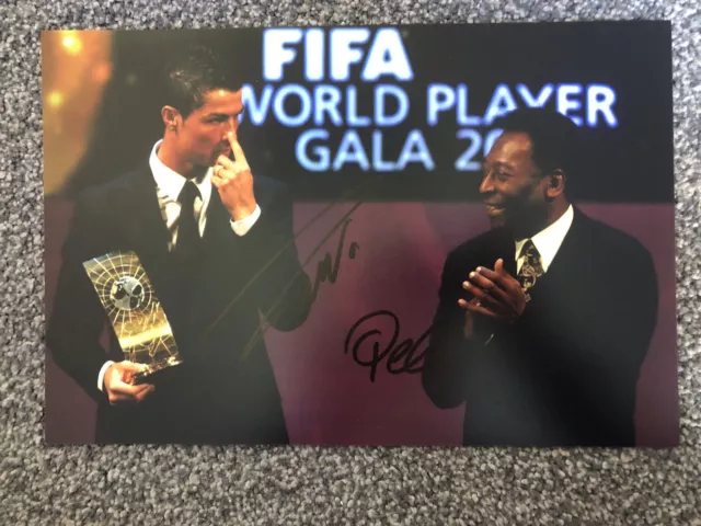 Genuine Hand Signed Football picture By Pele & Cristiano Ronaldo