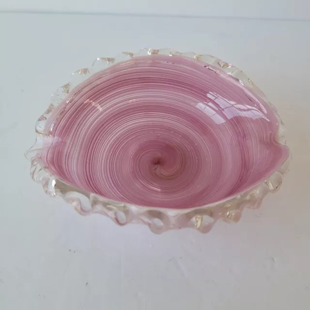 Vintage Genuine Venetian Glass MURANO Pink Swirl Trinket Dish Bowl Art Glass 