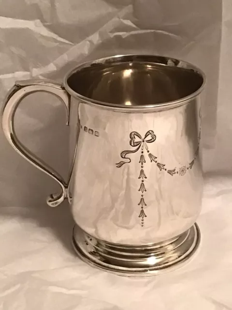 Antique Heavy 192g Solid Hallmarked Silver Christening Tankard Mug Birm 1909 VGC