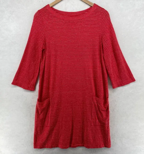 EILEEN FISHER Dress XS Organic Linen Jersey Striped Shift Tunic 3/4 Sleeve Red