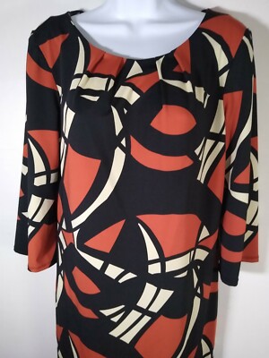 AA Studio Rust Black Geometric Print Dress Stretch Sheath size 10