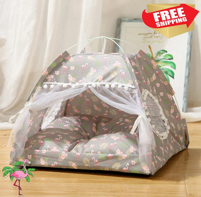 Pink Pet Dog Cat Nest Bed Tent House Puppy Cushion Warm Fluffy Portable Tent