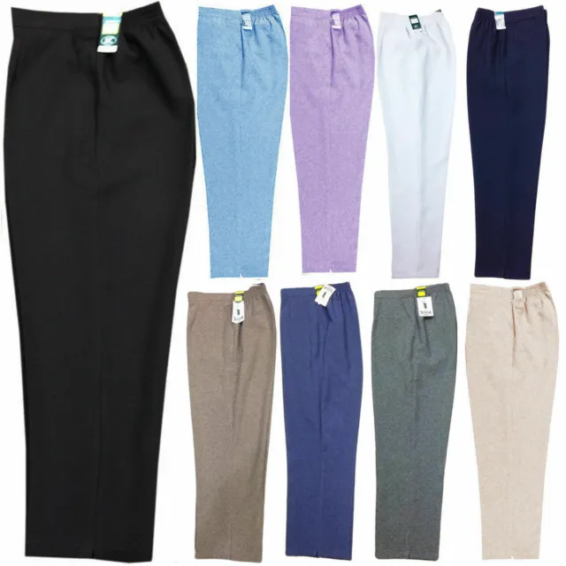 Ladies Womens Half Elasticated Stretch Waist Work Office Trousers Pockets Pants 2