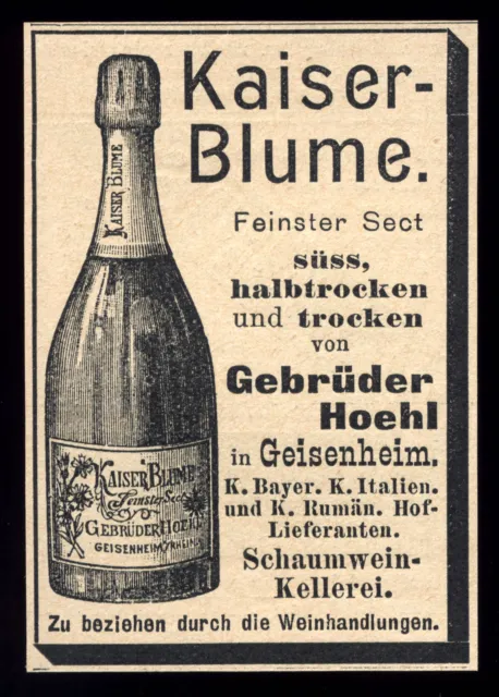 Alte Reklame Werbung 1898 Kaiser-Blumen Feinster Sekt Gebrüder Hoehl Geisenheim