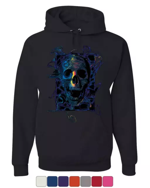 Neon Skull Hoodie Reaper Death Skeleton Grin Doom Halloween Sweatshirt