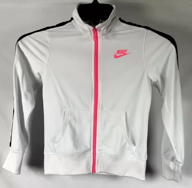 Nike Track Jacket Youth Girls Size Small White & Pink Full Zip Up