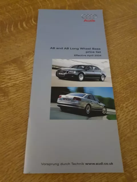 Audi A8 (D3) quattro Uk Sales Brochure Price List 2004 long wheel base v8 w12