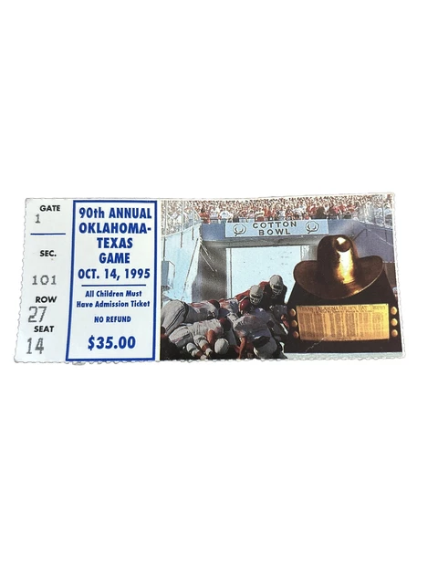 1995 Oklahoma Sooners Texas Longhorns Ticket Stub Cotton Bowl Dallas 90th Game