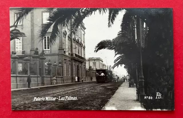 Foto AK LAS PALMAS in Spanien um 1930 Palacio Militar mit Strassenbahn ( 129519