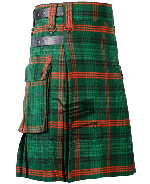 Scottish Men's Fashion TARTAN UTILITY Kilt Side pockets_ Handmade KILT
