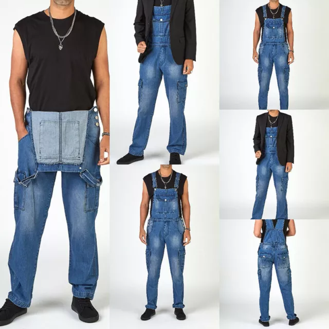 Hommes Bib And Brace Salopette Pantalon Jeans Combinaison Travail Décontracté 2