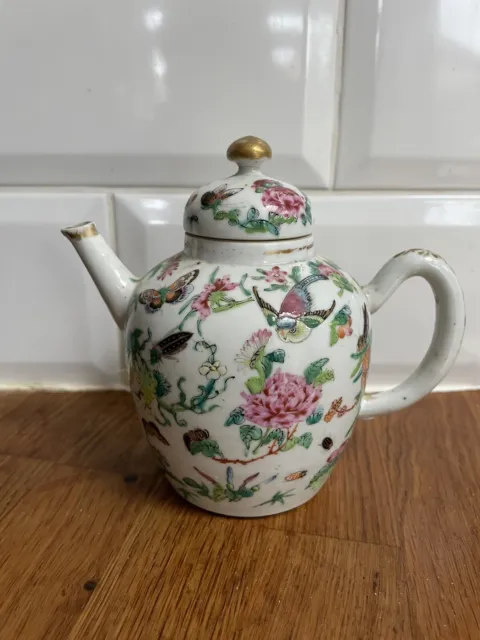 Antique chinese famille rose porcelain teapot