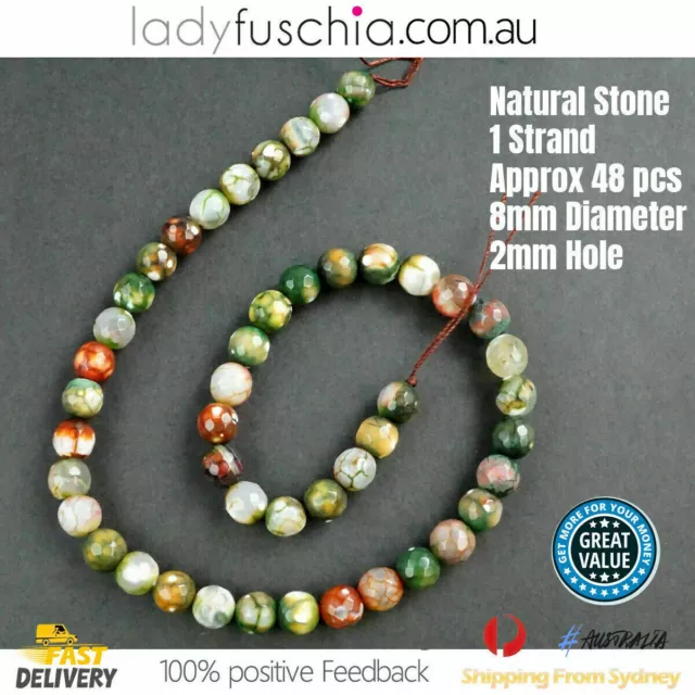 Natural Gemstone Round Faceted Beads 8mm 48pc Strand DIY Bracelet Free Postage