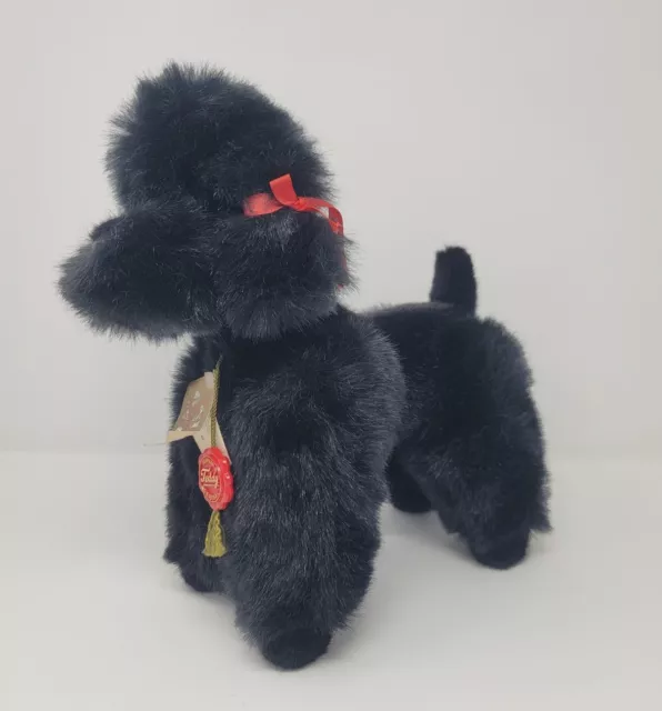 Vtg Hermann Teddy 12" Black Poodle Plush Dog Stuffed Animal EUC w/ Button Tag