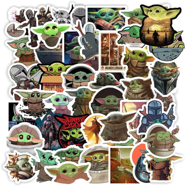 Stickers vinyle Star Wars Mandalorian Yoda Lot de 50 pc Neuf. Autocollant déco