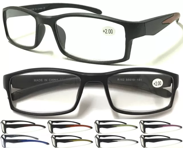 Sport Reading Glasses Matte Black Quality Style Curve Designed Colored Arms L152