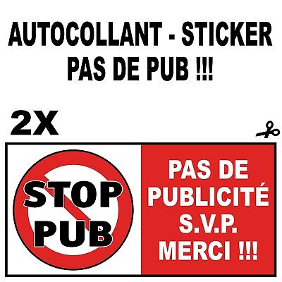 Autocollant sticker PAS DE PUBLICITE - STOP PUB - Boîtes au lettres portes