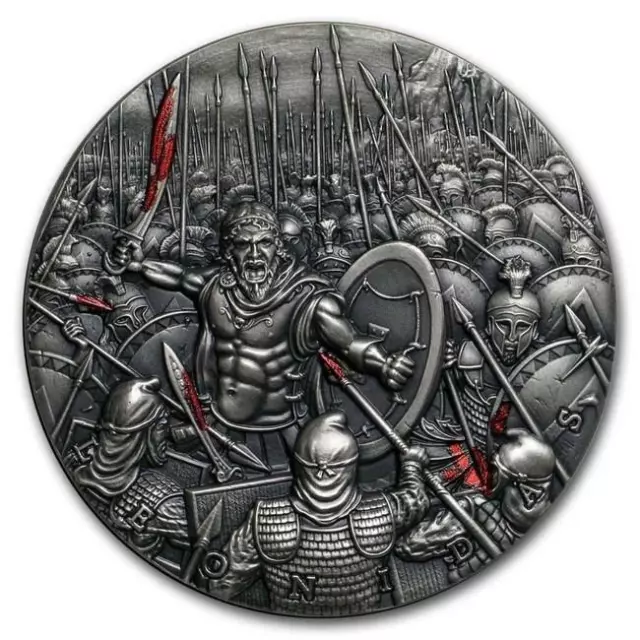 2019 Niue 2 oz Antique Silver Great Commanders Leonidas