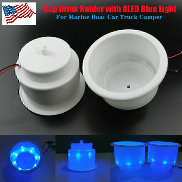 2PCS Plastic Cup Drink Holder With 8LED Blue Light Boat Truck Camper Universal