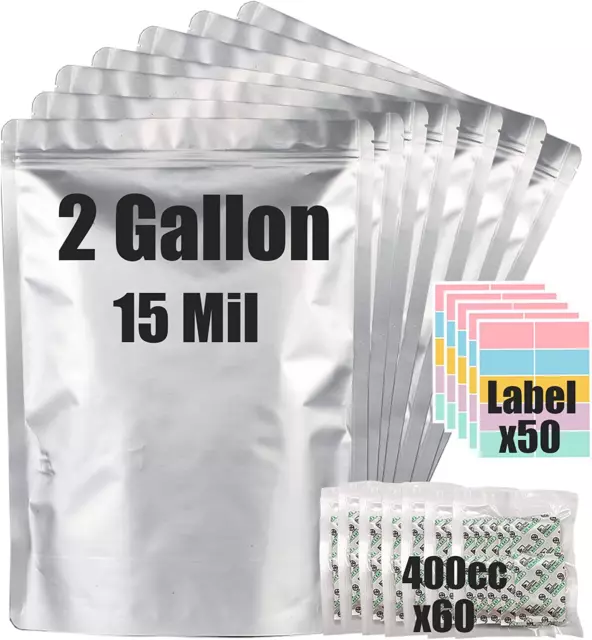 30Pcs Mylar Bags for Food Storage (15 Mil Extra Thick) with Oxygen Absorbers