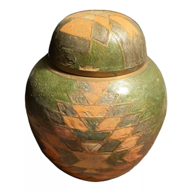 Brass Cloisonne Enamel Ginger Jar  Vase Urn Beautiful Geometric Pattern