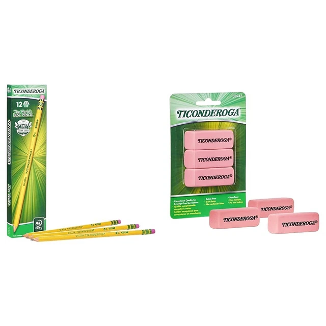 Ticonderoga Pencils, Pre-Sharpened, 2 Soft Lead, Yellow Barrel, Box Of 12 & W...