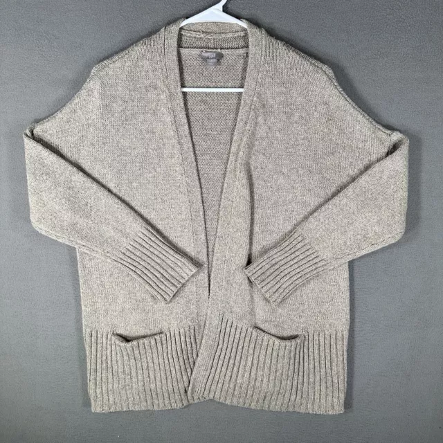 J. Jill Womens Cotton Open Knit Crochet Sweater Cardigan Hooded Tan Top  Medium M
