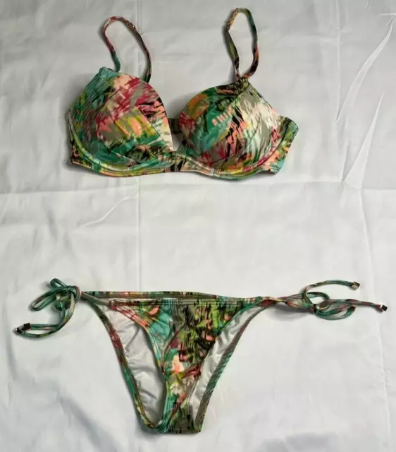 Victoria's Secret The Skimpy String Bikini Set 34C  Push Up, Small Tropical