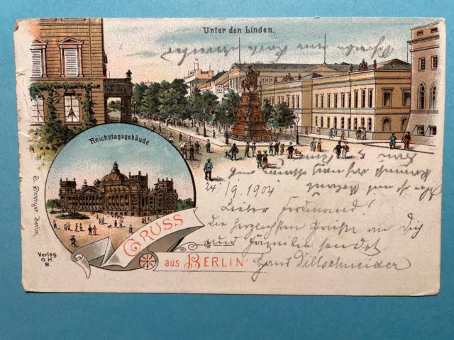 Alte AK von Berlin, Unter den Linden, Reichtagsgebäude, Litho, gelaufen 1904