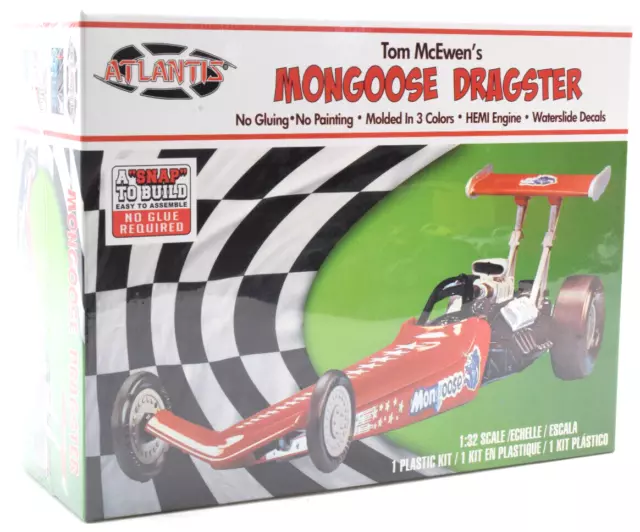 Atlantis Tom McEwen Mongoose Dragster 1:32 Snap Plastic Model Car Kit H1120