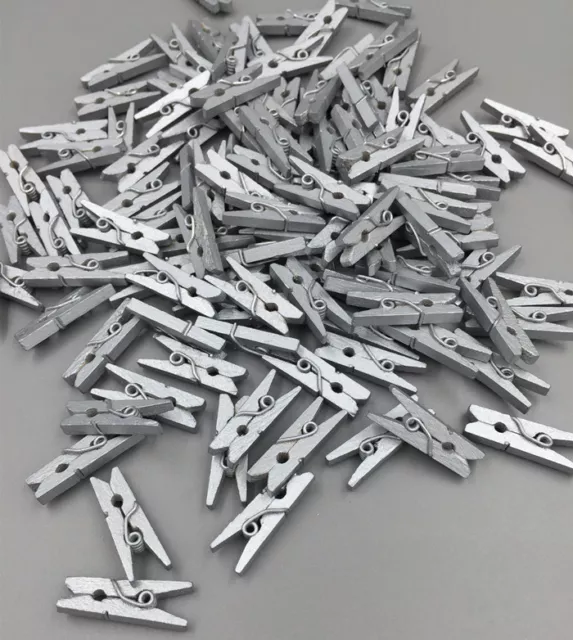 100pcs Mini Silver Wooden Clothe Photo Paper Peg Clothespin Craft Clips 25MM