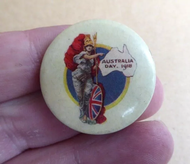 Ww1 Aif Australia Day 1918 Patriotic Britannia  Button Day Badge